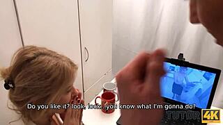 Tutor4K Guy Bangs Blonde Mature Teacher Over Desk