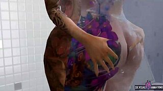 i lick my asian girlfriend's pussy in the shower with hot 3d animations