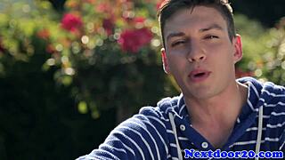 Muscular hunk wanking solo behind bars in a steamy jail scene. His athletic body shines with sweat.