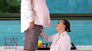 Regina Noir Delivers Poolside Blowjob At Nudist Hotel For Boss