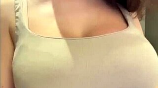 stepmom milks her big natural tits while fingering wet pussy outdoors in public