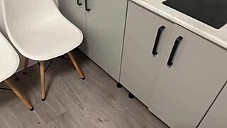 stepsis destroys wet pussy after stuck under kitchen table