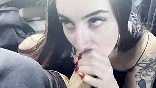 Quick Bus Blowjob Ends with Cum Swallow