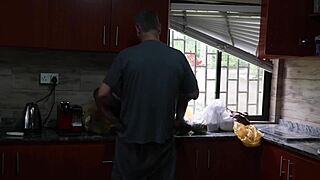 😈 bent over outside then daddy rips clothes for quickie doggystyle in kitchen with tight wet wife pussy 💦👅 interracial moans!