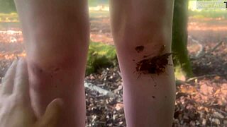 a forest stroll turns teasing with stranger's touch outdoors