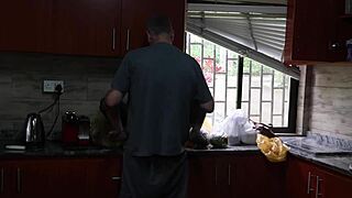 😈 bent over outside then daddy rips clothes for quickie doggystyle in kitchen with tight wet wife pussy 💦👅 interracial moans!