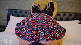 Hot stepsis in miniskirt no panties bends for bro's deep creampie fuck