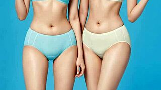 Sweet asian models tease in lingerie panties and barefoot poses