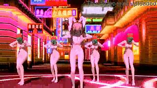 Hatsune Miku and Megurine Luka shake big asses and tits in world end dancehall performance