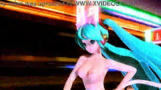 Hatsune Miku and Megurine Luka shake big asses and tits in world end dancehall performance