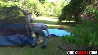 wanna see hotwife milf fuck old stranger hardcore while cuck husband watches outdoor with big tits swinging?