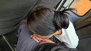 She sucks my cock on the public bus then we finish fucking hard in a hotel room