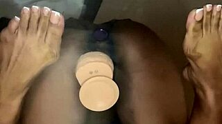 ebony mommy feels dildo double deep in her tight pussy desk ride
