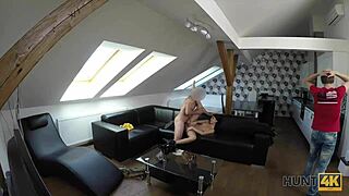 hunt4k nerdy cuckold grins watching gf pussy get paid action