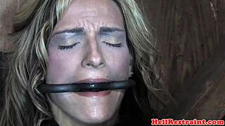 caned sub gags on deepthroat while choking on maledom's pierced cock in heels