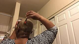 milf shaves head smooth bald at home for boyfriend's first time request