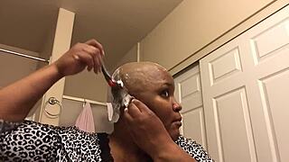 milf shaves head smooth bald at home for boyfriend's first time request