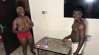 bottle flip game turns into bent over doggystyle pounding and huge cumshots with submissive big natural tits babe