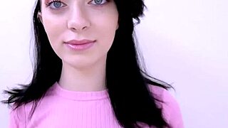 Cute teen brunette gets fucked hard by daddy on sofa after interview 😏💦
