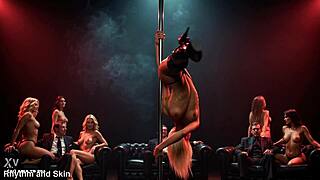AI oriental fox tail hostess teases in luxury strip club with sensual go-go dancers