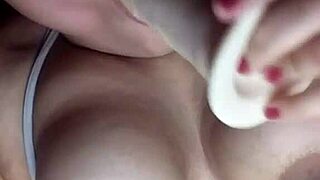 young slut drools on dildo as her huge natural tits and nipples jiggle slow-mo.