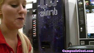 omg this gorgeous college babe just got her pretty face blasted after slobbering that dick... so hot!!