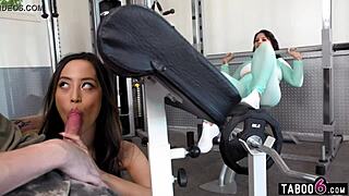 A milf stepmom spies on teen stepdaughter's gym fuck with taboo voyeur stare