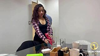 petite latina maid teen rides cock deepthroat cowgirl in underwear 😍 curly slut small tits