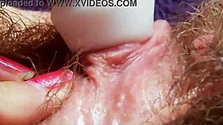 Can you feel my huge clit throbbing as I squirt hard in extreme close-up?