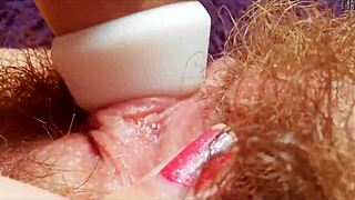 Can you feel my huge clit throbbing as I squirt hard in extreme close-up?