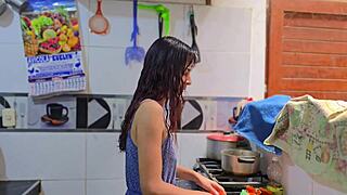Ex-boyfriend wait turns into kitchen fuck with ex-father-in-law pounding hard