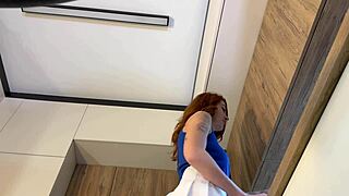 Redhead hot wife has a new white mini skirt and pink panties to show off before taking them off