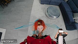 Skinny redhead in winx cosplay sucks huge cock pov