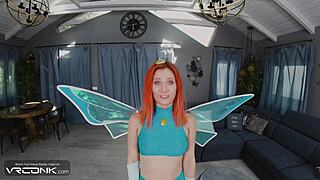 Skinny redhead in winx cosplay sucks huge cock pov