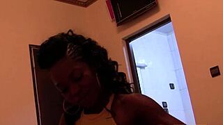 Sexy african babe swallows white cock with pleasure