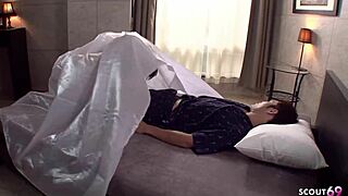 Japanese step-mom wake boy up with blowjob and pussy sliding handjob to let him cum
