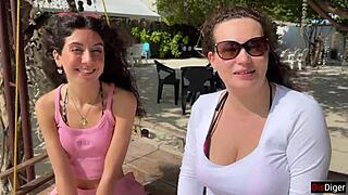 Public Pickup Stepmom And Stepdaughter On Beach Risky Dick Flashing