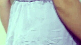 indonesian girl tries new satin skirt