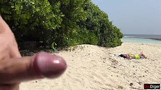 Public Pickup Stepmom And Stepdaughter On Beach Risky Dick Flashing