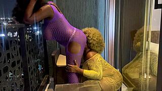 Horny lesbian teens finger each other on balcony until squirting