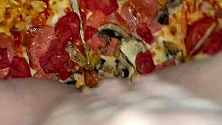 Pizza leads to kinky masturbation and cum on food for this arab teen
