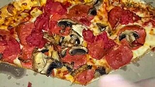 Pizza leads to kinky masturbation and cum on food for this arab teen