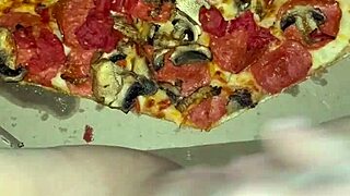 Pizza leads to kinky masturbation and cum on food for this arab teen