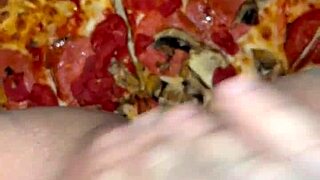Pizza leads to kinky masturbation and cum on food for this arab teen