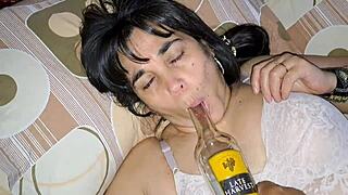 mommy is rough fucking with bottle hairy pussy