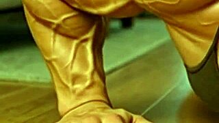muscular girl builds muscles with intense push ups