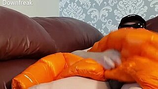 Humping leather sofa with jacket