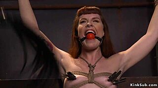 Gagged redhead deep throat banged