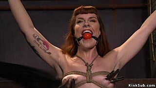 Gagged redhead deep throat banged
