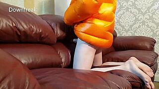 Humping leather sofa with jacket